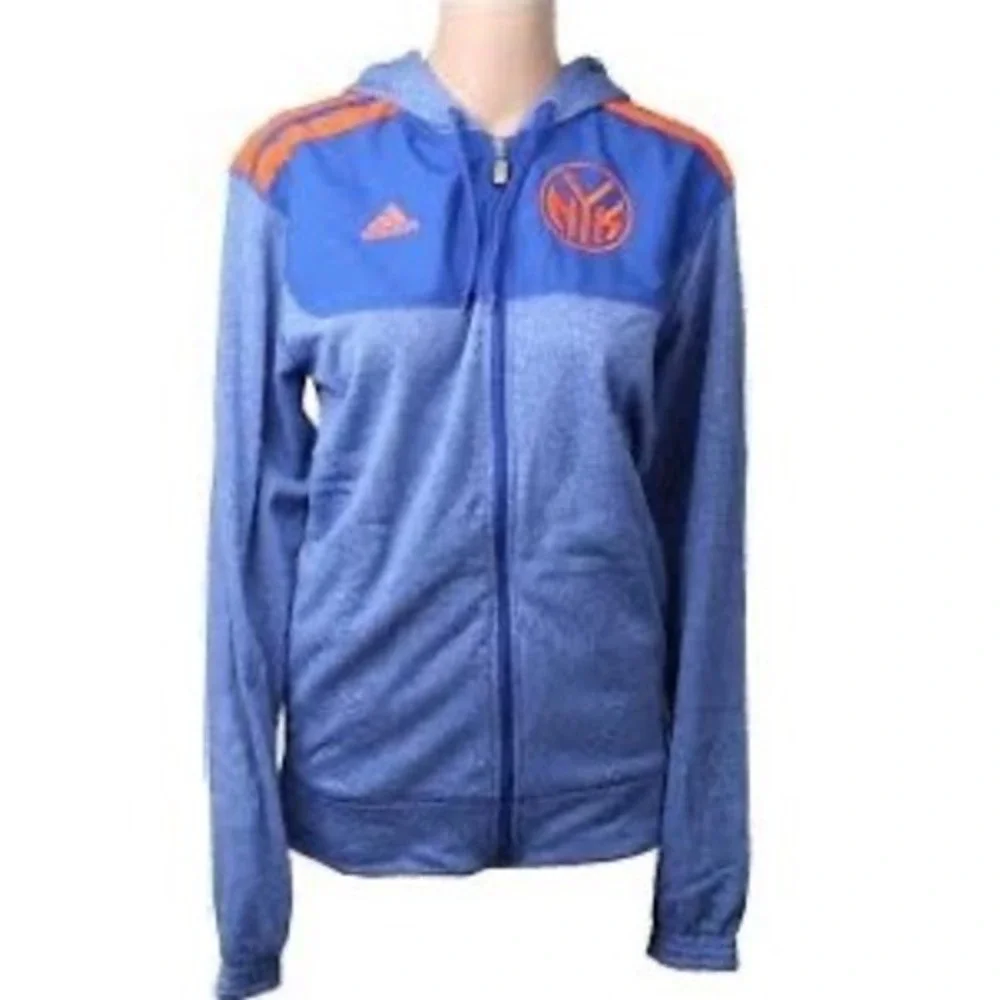 Adidas NBA New York Knicks Full Zip Hoodie Jacket Orange Blue Men's Size Medium